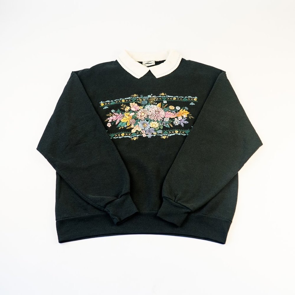 Vintage 90s Whim Z Flower Collared Pullover